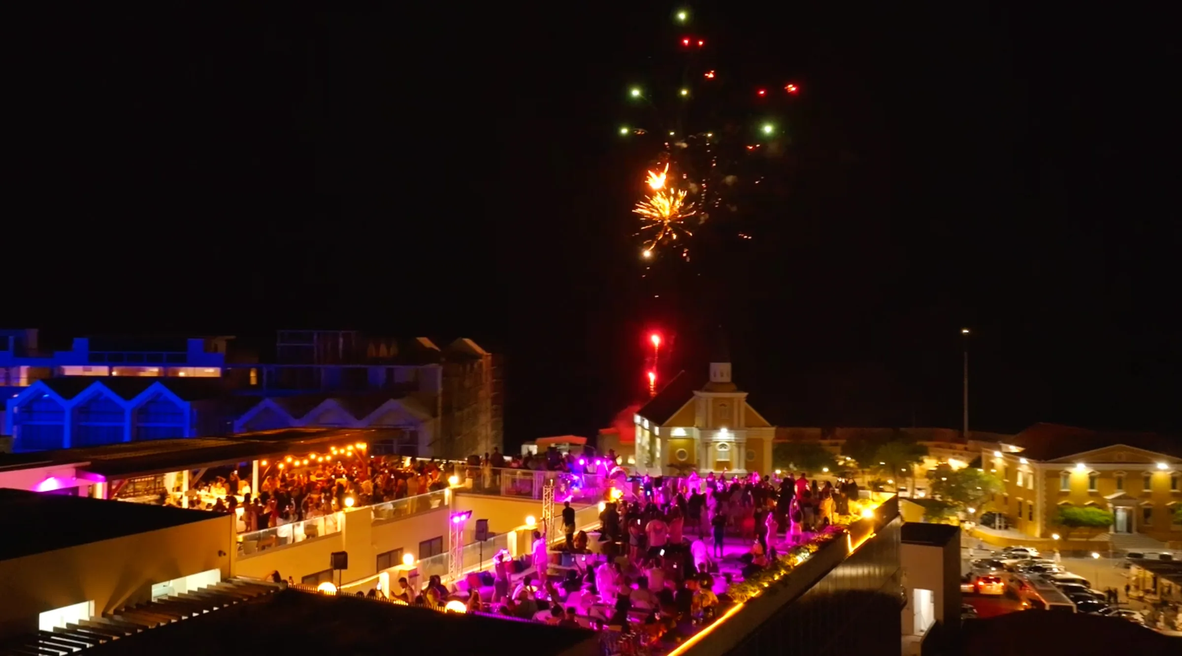 Fireworks over the Cascada rooftop in Punda on the 4th of July